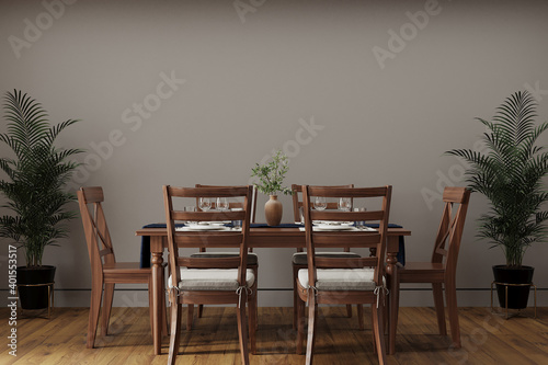 dining table in a livingroom, 3d room © vnmockupdesign