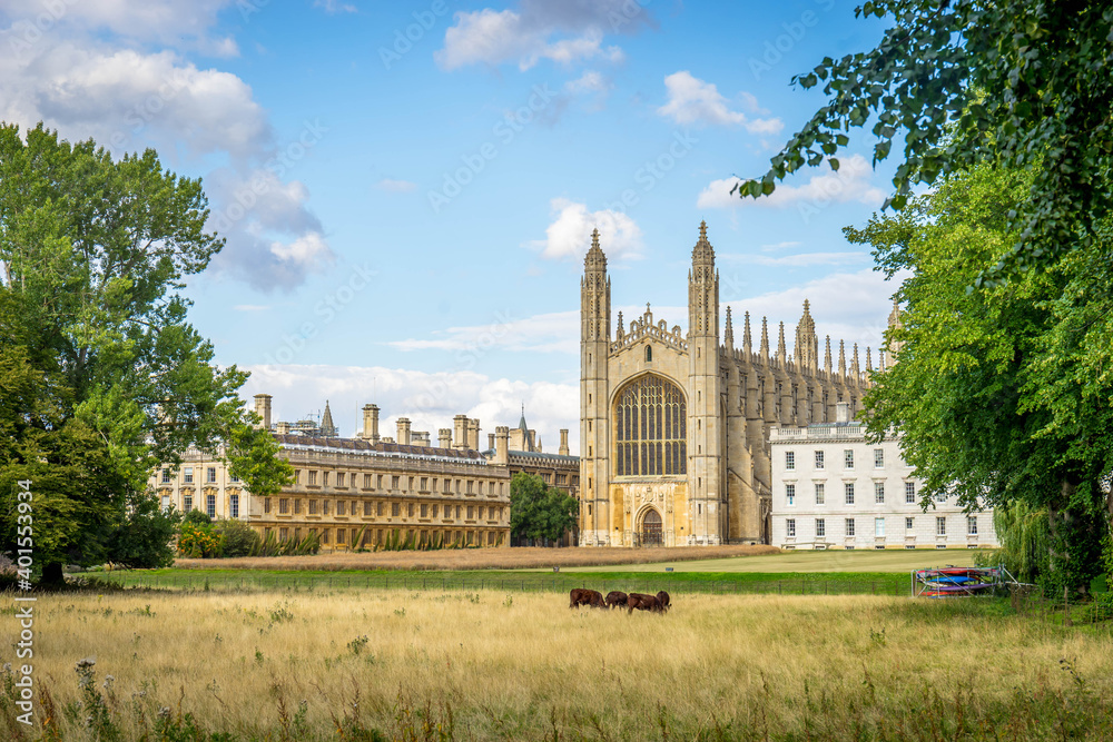 Clare & King's College with beautiful blue sky in Cambridge, UK