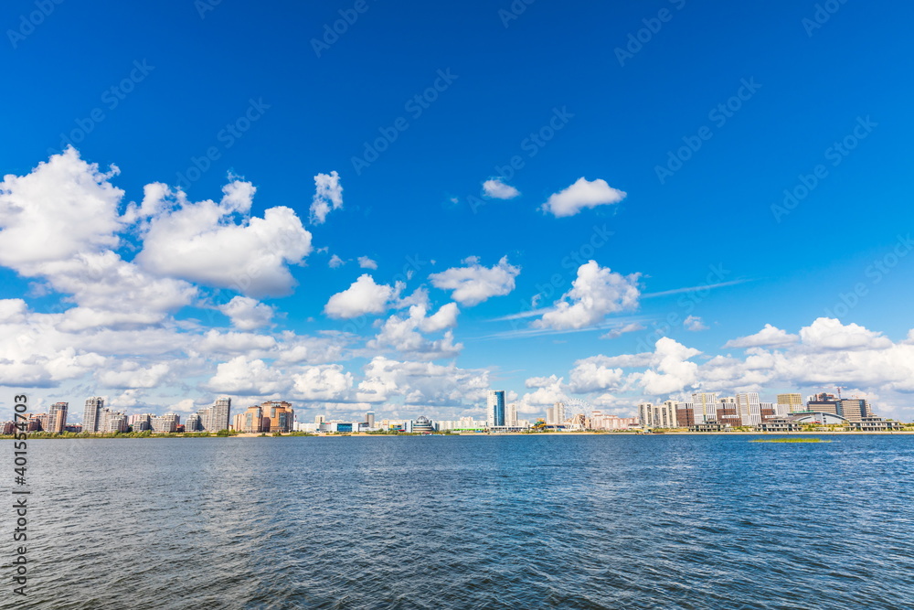 Naklejka premium the Kazanka river, on which the city is located, with comfortable embankments in Kazan, Russia
