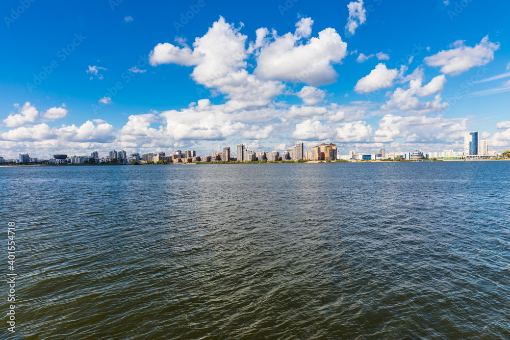 Naklejka premium the Kazanka river, on which the city is located, with comfortable embankments in Kazan, Russia
