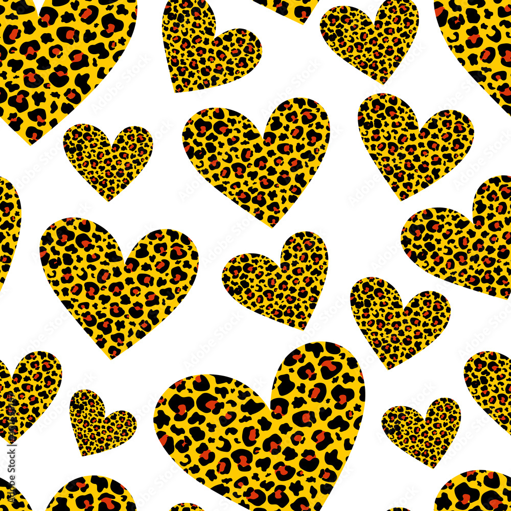 Seamless pattern Hearts animal print. Leopard heart vector illustration