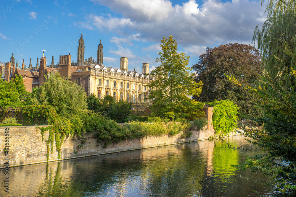 Obraz premium Cambridge, UK; SEP2020; Panoramic view of Clare's college at beautiful sunny day in Cambridge, England