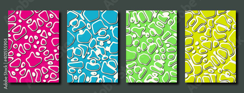 Set of cover templates in papercut style. Rounded smooth layered shapes with shadow in different colors.