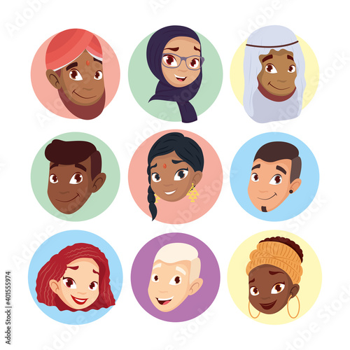 young people group diversity heads characters