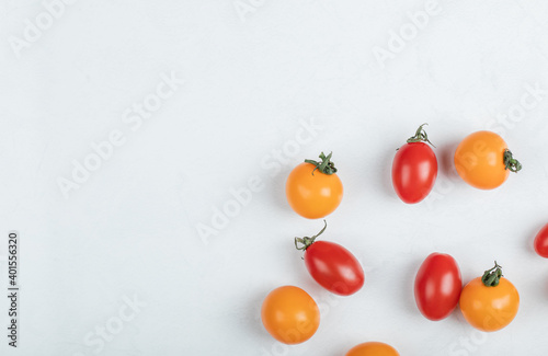 Close up photo pile of cherry tomatoes