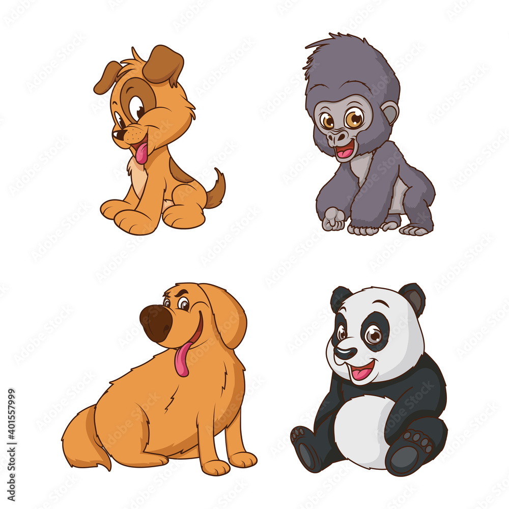 group of four animals cartoon characters Stock Vector | Adobe Stock