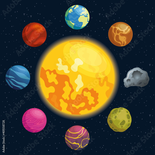 planets around of sun space icons