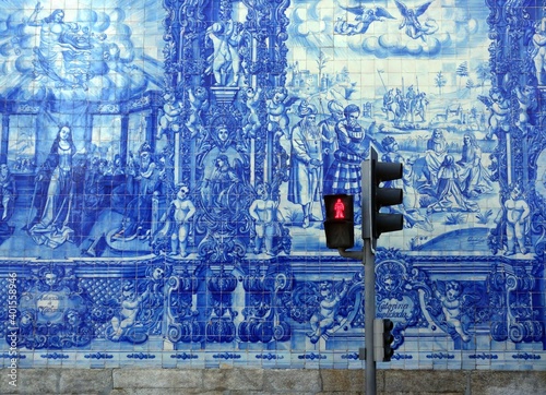 Historical and famous blue tiles, typical for Portugese architecture, Porto, Portugal  © catcha