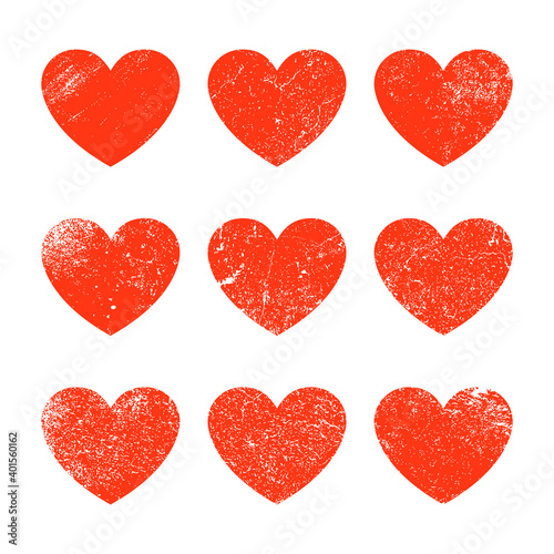 Vector grunge heart shape. Red heart vintage brush love grunge element