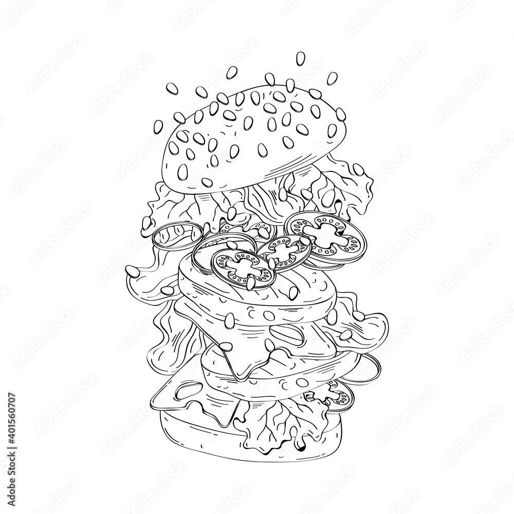 delicious hamburger fast food drawn icon delicious hamburger fast food drawn icon