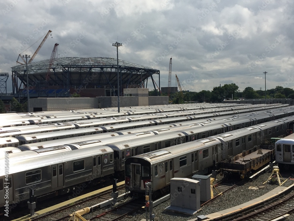 Commuter trains parked in New York City Commuter trains parked in New York City