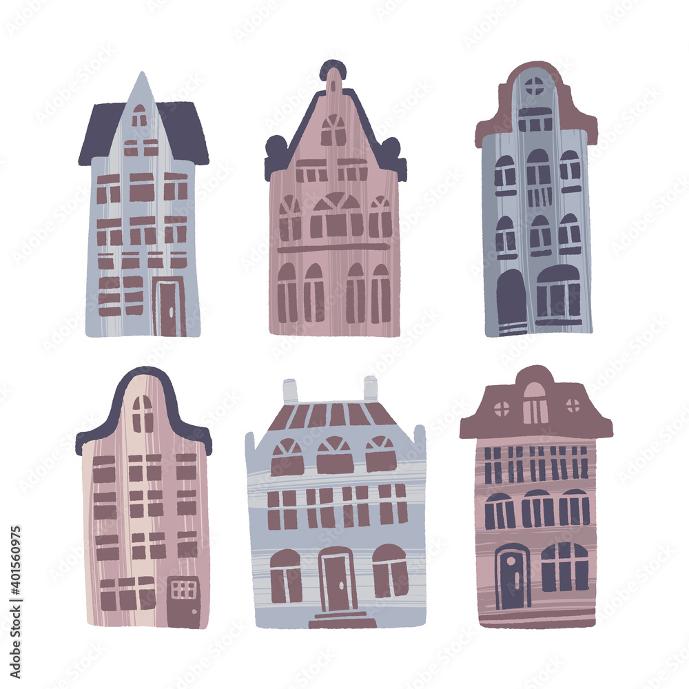 Little dutch houses. Traditional Netherlands Amsterdam style european architecture, old town.