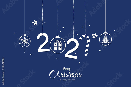 2021 Merry Christmas and happy new year greeting card in paper cut style	
