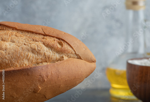 CLose up photo of white bread and flour photo