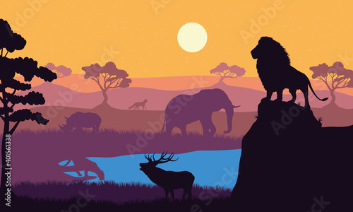 wild animals fauna silhouettes scene