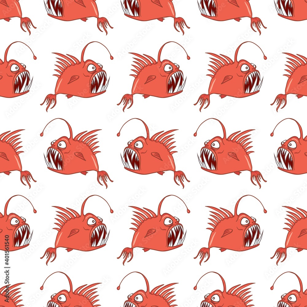 vector seamless pattern with fish on a white background