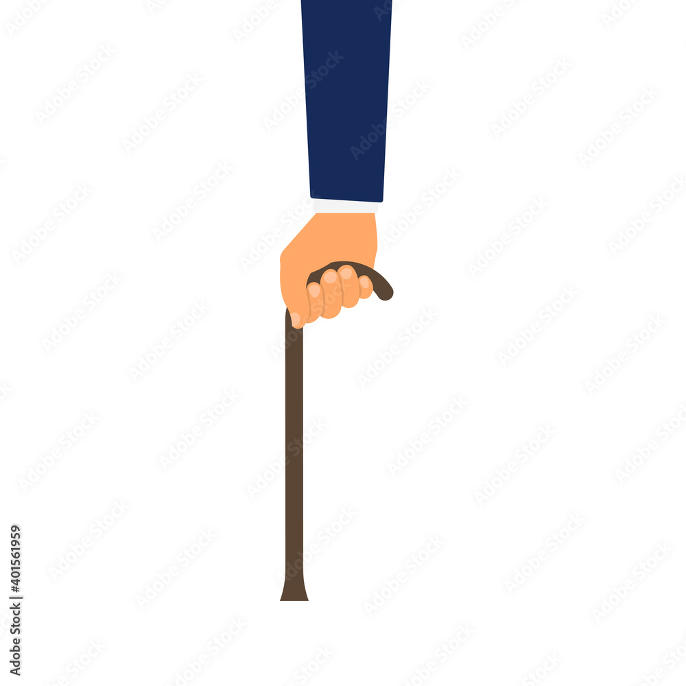 Hand with a cane isolated on white background. Vector illustration. Flat design Hand with a cane isolated on white background. Vector illustration. Flat design