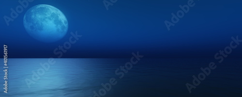 full moon in the sky background reflection in the sea ocean water. 3D render © aleksandar nakovski