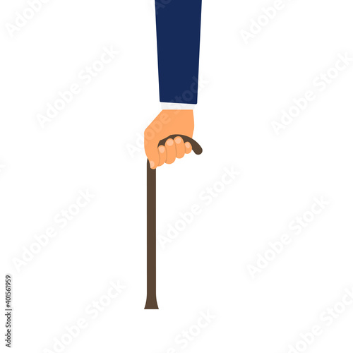 Hand with a cane isolated on white background. Vector illustration. Flat design