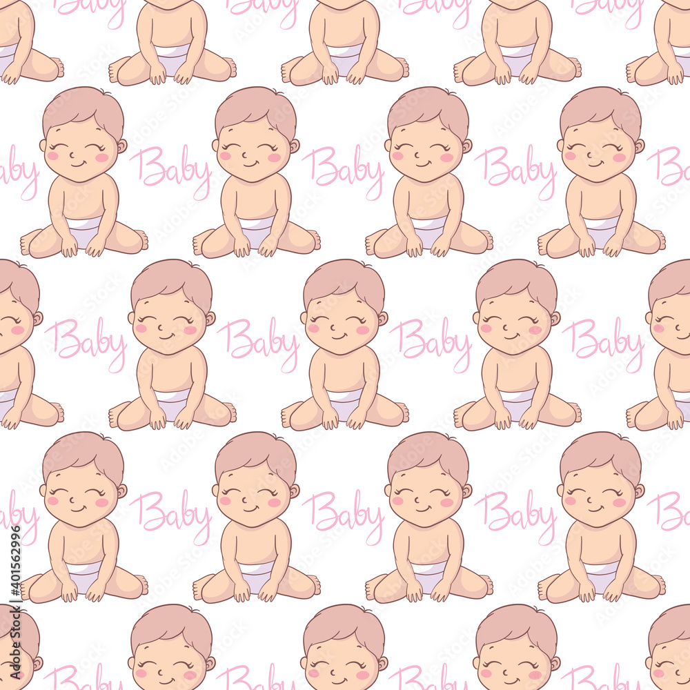 Children's seamless pattern with cute baby in Scandinavian style. Creative vector children's background for fabric, textiles Children's seamless pattern with cute baby in Scandinavian style. Creative vector children's background for fabric, textiles