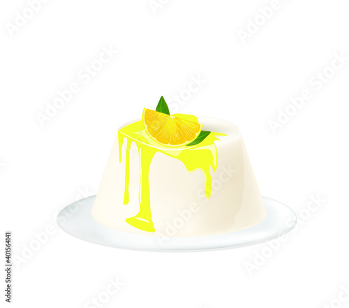 Panna cotta with lemon. vector
