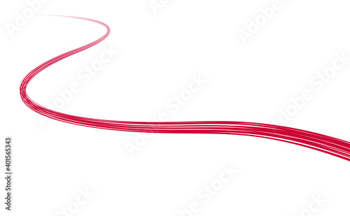 winding trail path with red lines on white background - simple graphic design symbol like a road, a river or a vein with blood