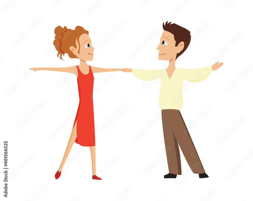 Boy and a girl are dancing on a white background. Kids ballroom dancing. Couple of small dancers. illustration in cartoon style. Boy and a girl are dancing on a white background. Kids ballroom dancing. Couple of small dancers. illustration in cartoon style.