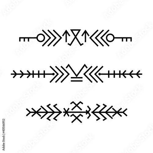 Ethnic baltic Folk linear art ornament borders.