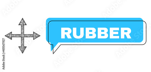 Conversation Rubber blue cloud message and wire frame expand arrows. Frame and colored area are shifted for Rubber caption, which is located inside blue speech balloon.