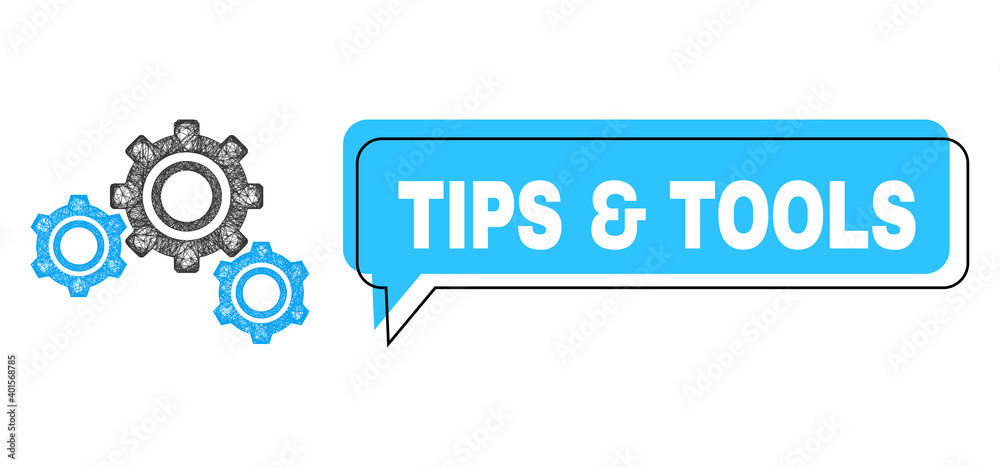 Chat Tips & Tools blue cloud frame and wire frame gears. Frame and colored area are shifted for Tips & Tools caption, which is located inside blue colored cloud. Vector quote title inside chat frame. Chat Tips & Tools blue cloud frame and wire frame gears. Frame and colored area are shifted for Tips & Tools caption, which is located inside blue colored cloud. Vector quote title inside chat frame.