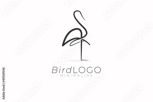Abstract Bird Logo, minimal line stye bird isolated on white background, usable for business and fashion logo, flat design logo template, vector illustration