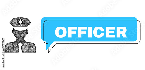Conversation Officer blue cloud frame and wire frame police officer. Frame and colored area are shifted for Officer phrase, which is located inside blue cloud.