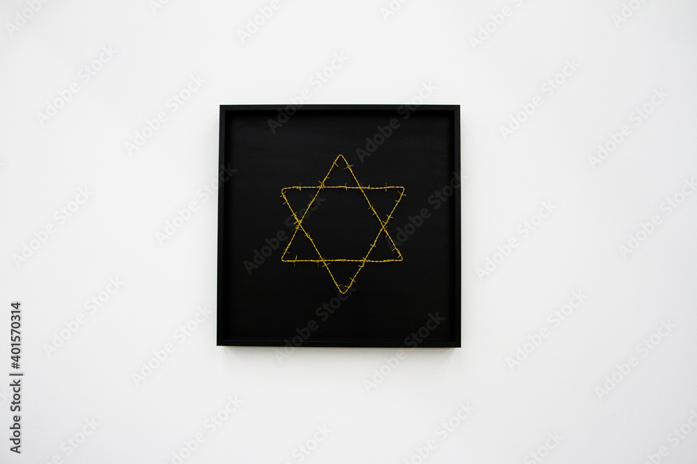 Black square yellow star in white background. Black square yellow star in white background.