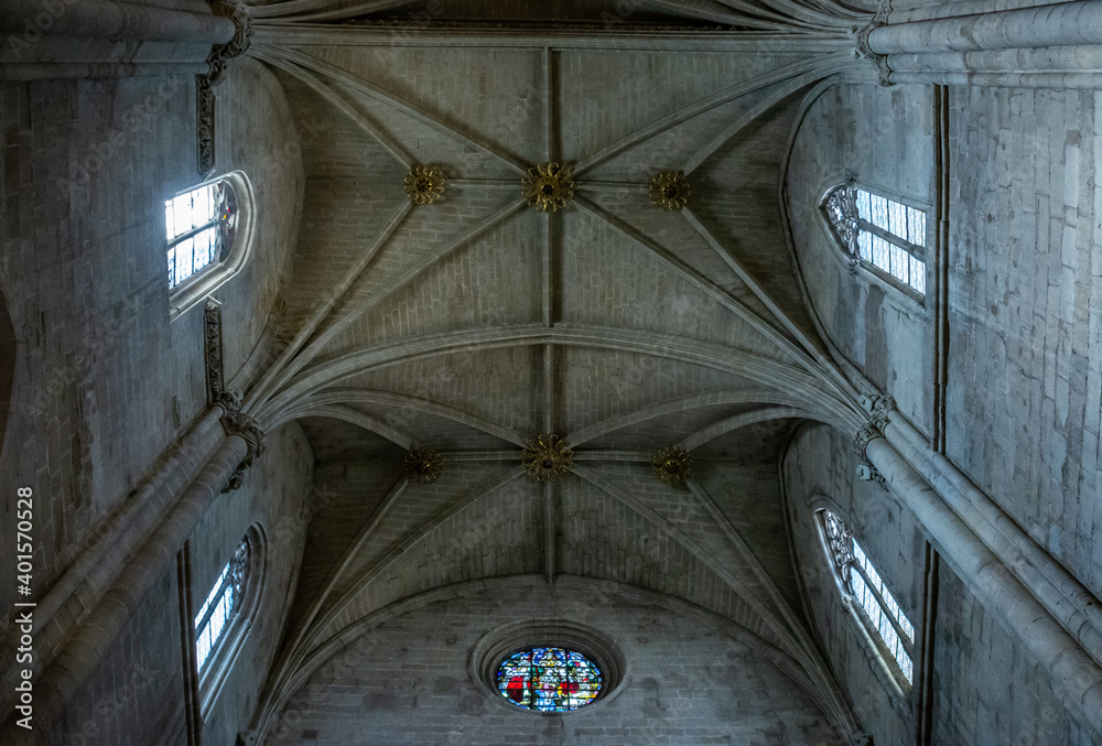 Vaults of The Gothic Cathedral of Huesca, Aragon, Spain