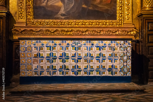 Frontal of a tile altar in the Cathedral of Huesca, Aragon, Spain, Europe