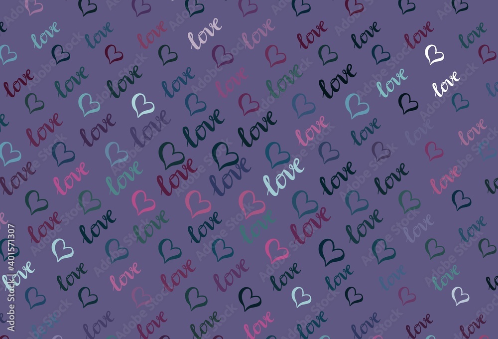 Obraz premium Dark Blue, Red vector pattern with colorful hearts.