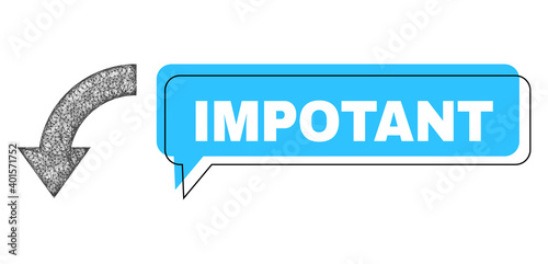 Chat Impotant blue bubble frame and network rotate down. Frame and colored area are shifted for Impotant label, which is located inside blue cloud. Vector quote label inside chat frame.
