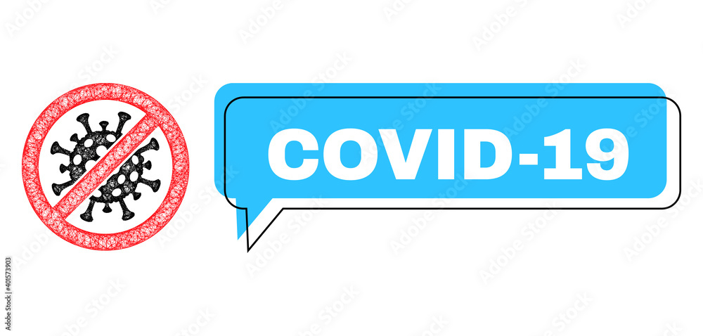 Chat Covid-19 blue cloud frame and crossing mesh stop covid-19 virus. Frame and colored area are misplaced for Covid-19 text, which is located inside blue colored bubble. Chat Covid-19 blue cloud frame and crossing mesh stop covid-19 virus. Frame and colored area are misplaced for Covid-19 text, which is located inside blue colored bubble.