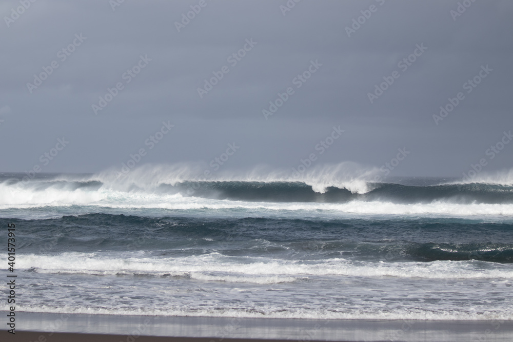 Waves, winter time at the Azores, beach in Ribeira Grande.	