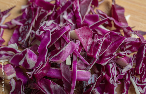 CLose up photo of shredded purple organic cabbage