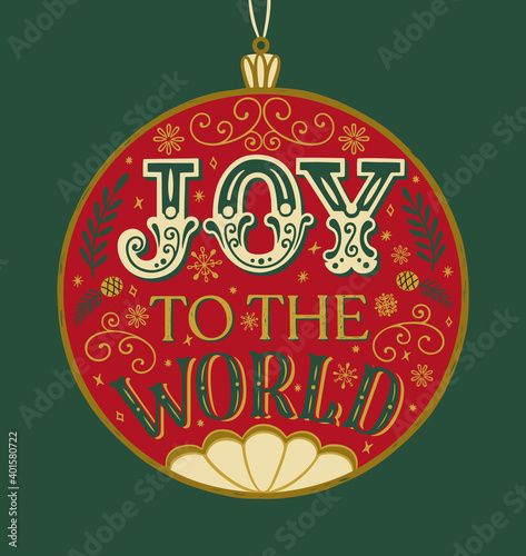 Joy to the world - hand drawn lettering illustration. Typography emblem. Suitable for card design. Winter holiday poster template. Wishing handwritten postcard. Isolated vector illustration.