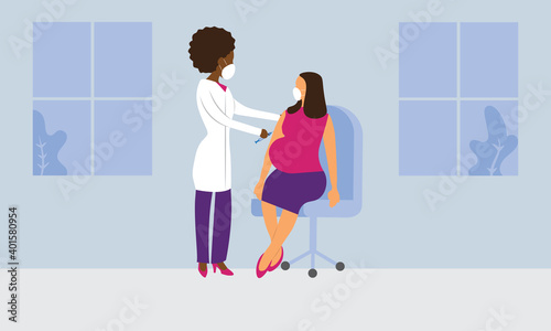 Pregnant woman getting covid-19 vaccine shot