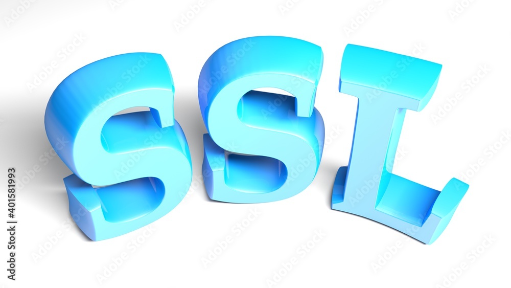 SSL blue bent write isolated on white background - 3D rendering illustration SSL blue bent write isolated on white background - 3D rendering illustration