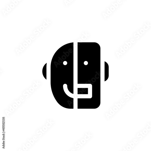 Half Human and Robot Artificial Intelligence Glyph Icon, Logo, Vector