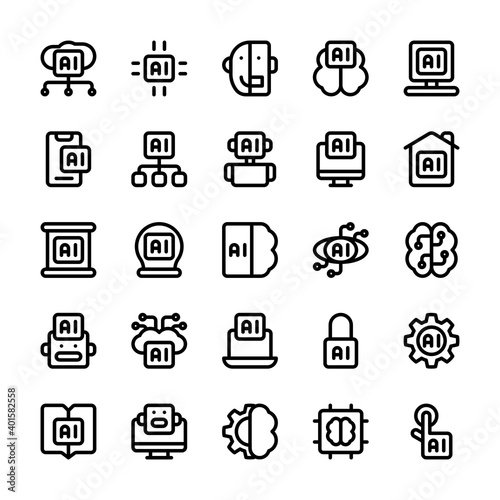 Set of Artificial Intelligence AI Robotic Algorithm outline style icon - vector