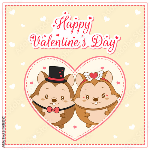 happy valentines day cute squirrel drawing post card with hearts © Reem Alnunu
