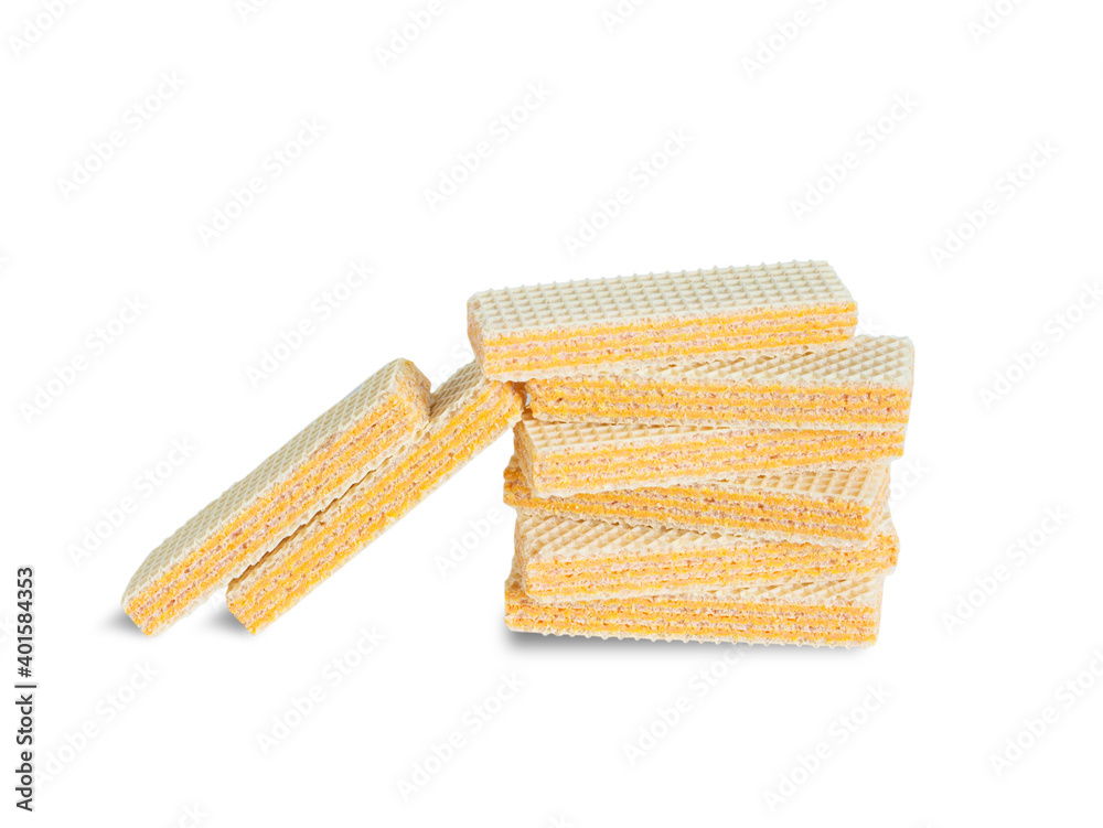 Cheese flavored wafer isolated on white background. snack food concept. Cheese flavored wafer isolated on white background. snack food concept.