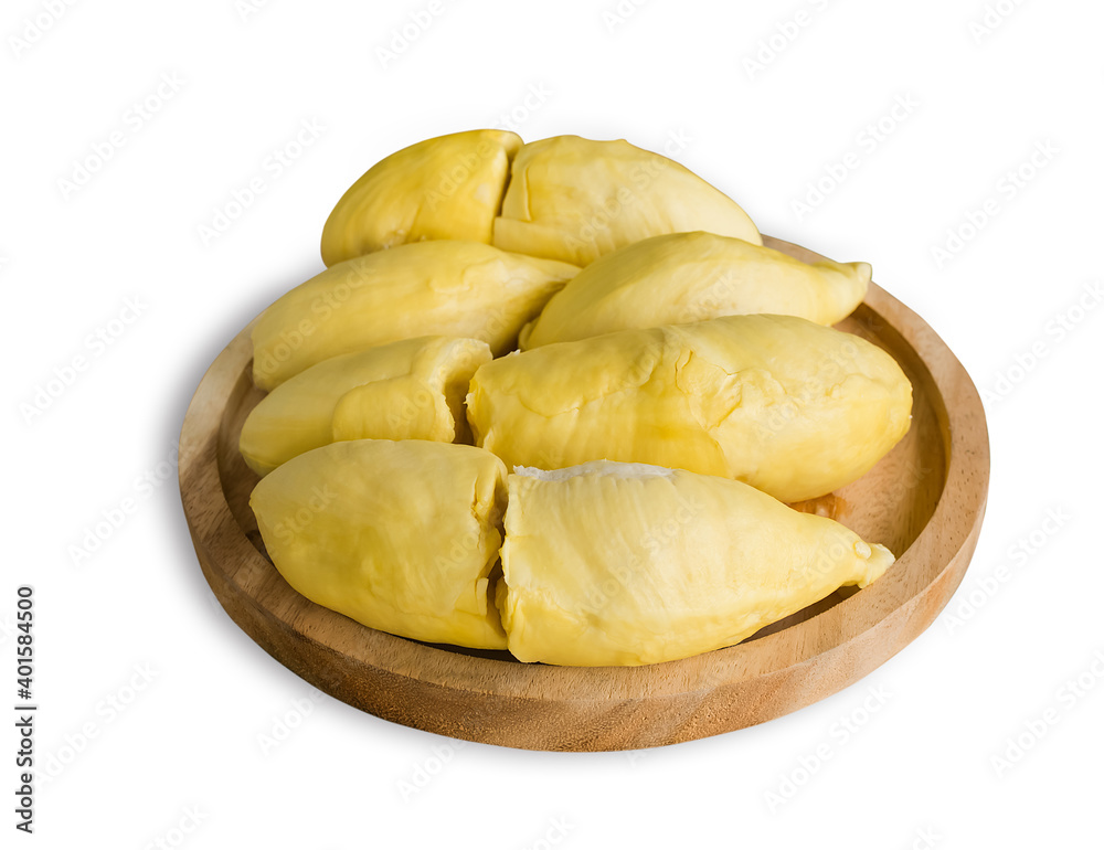 king of fruit inthailand and tropical fruits concept.Mon thong durian isolated on white background. 