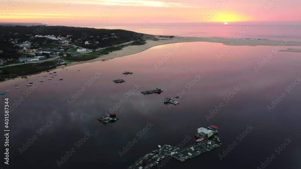 Beautiful Lake Sunset Aerial View in Portugal, Lagoa de Albufeira Beautiful Lake Sunset Aerial View in Portugal, Lagoa de Albufeira