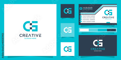 Letter cs logo and business card. creative tech logo